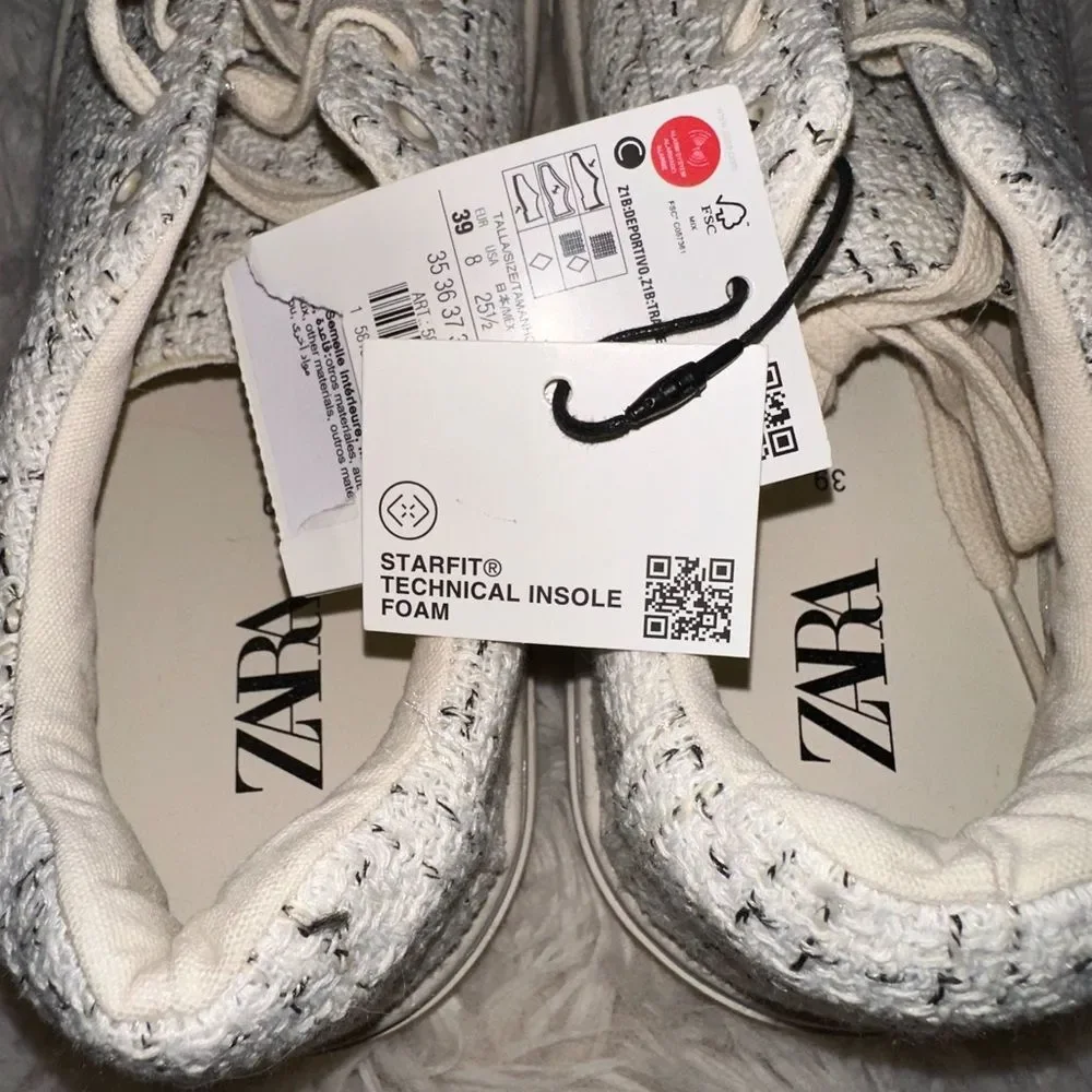 ZARA sneakers size 8. Plaid design sneakers. Beige color. New never worn. W/tags